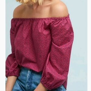 Anthropologie Maeve Red Raspberry Floral Off The Shoulder Top Sz XS